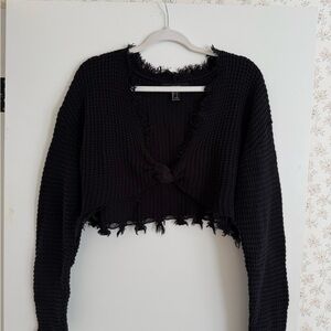 Black Cropped Knit Sweater with Front Knot